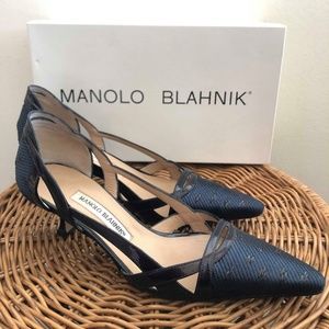 Manolo Blahnik Navy Kitten Heels